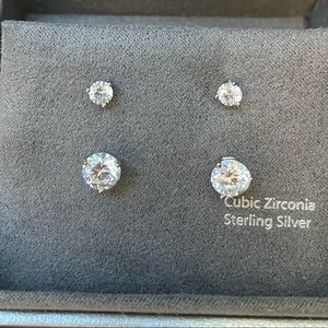 Set of 2 Cubic Zirconia Studs - sterling silver
